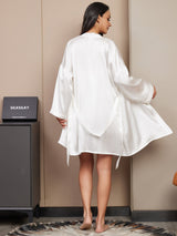 [Valkoinen] SilkSilky-FI 3/4 Sleeve V Neck Naisten Pyjamat 002