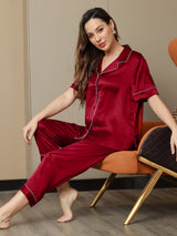 [Viini] SilkSilky-FI Lyhythihainen Notkokaulus Naisten Pyjamat 003