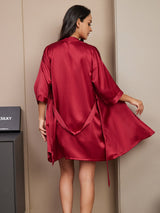 [Viini] SilkSilky-FI 3/4 Sleeve V Neck Naisten Pyjamat 002