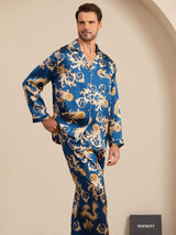 [Navy Lohikäärme] SilkSilky-FI Long Sleeve Notkokaulus Miesten Pyjamat 003