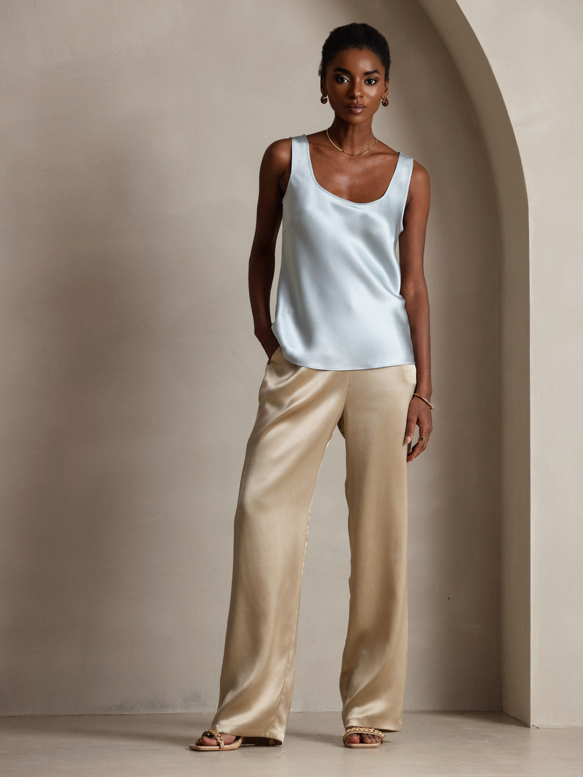 [Vaaleansininen] SilkSilky-FI 19Momme Camisoles 006