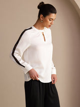 [Valkoinen] SilkSilky-FI Long Sleeve Keyhole Neck Naisten Puserot 003