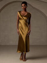 [Ruskea] SilkSilky-FI Cap Sleeve Scoop Neck Mekko 001