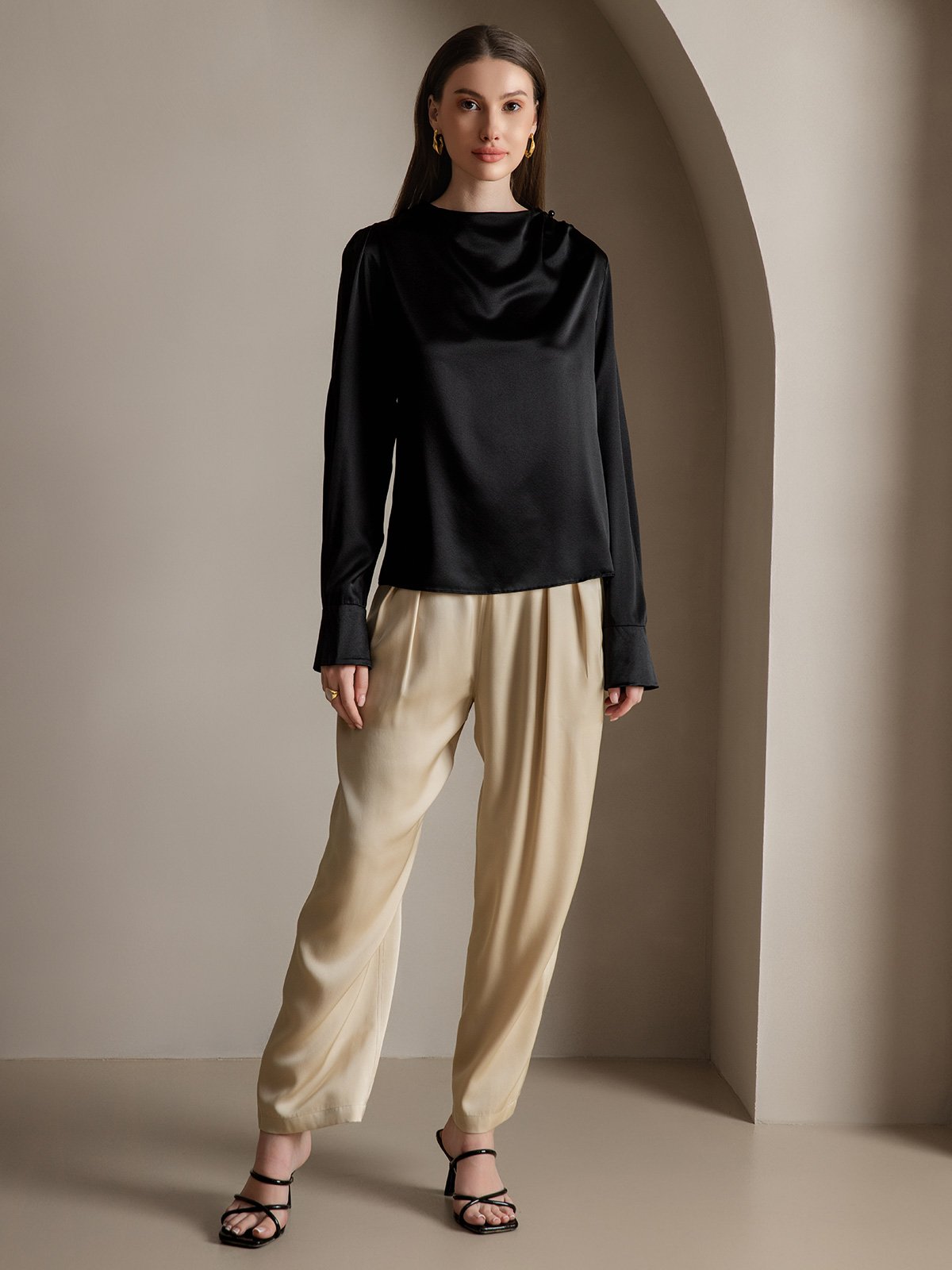 [Musta] SilkSilky-FI 19Momme Womens Shirt 008