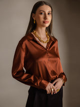 [Karamelli] SilkSilky-FI Long Sleeve Lapel Collar Naisten paita 003