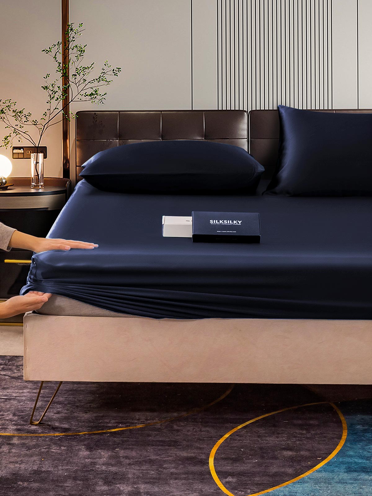 [Tummansininen] SilkSilky-FI 22Momme Bedding Set 006