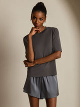 [Harmaa] SilkSilky-FI Half Sleeve Crew Neck Naisten T-paita 005