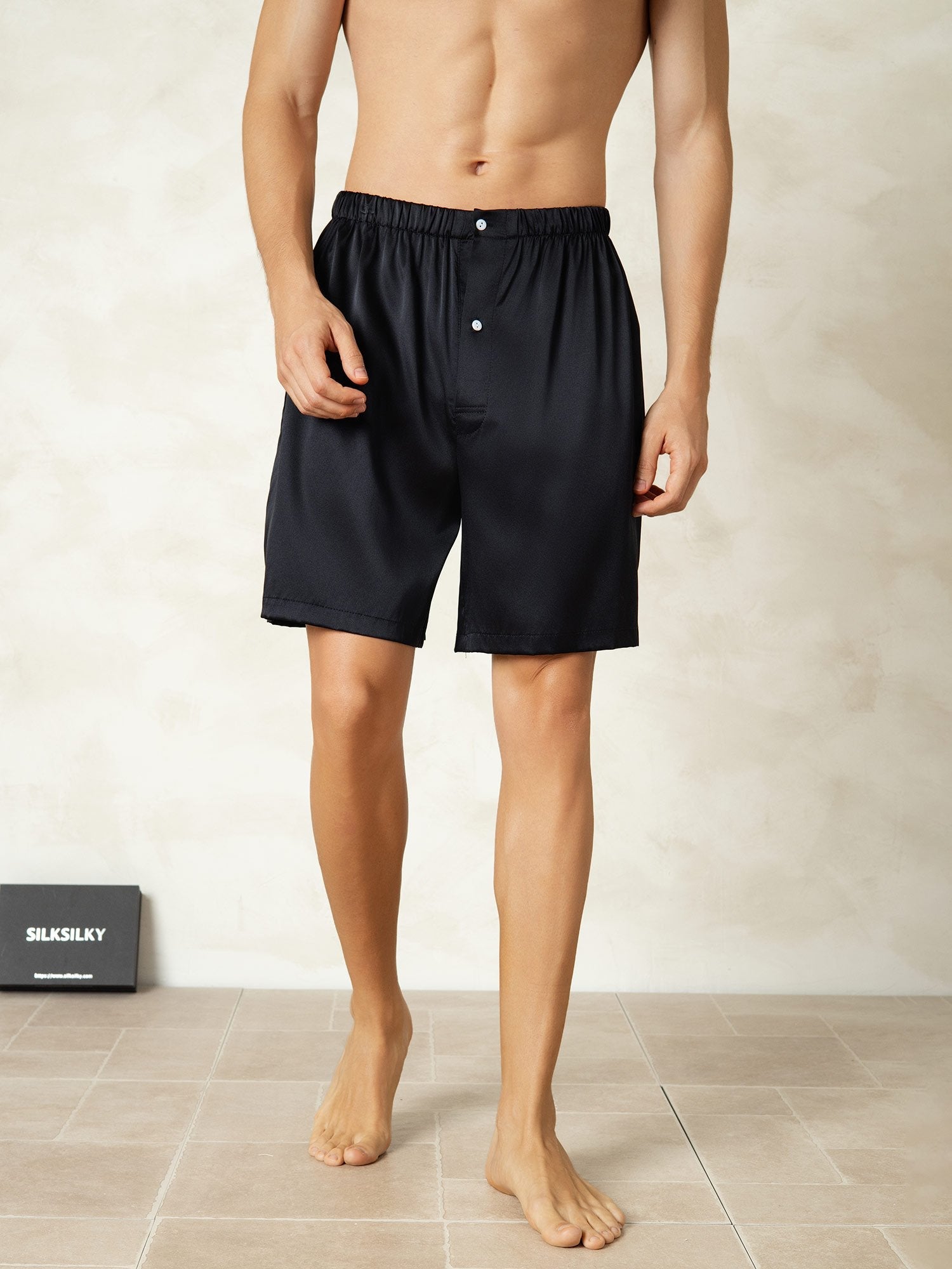 [Musta] SilkSilky-FI Men's Sleep Shorts 001