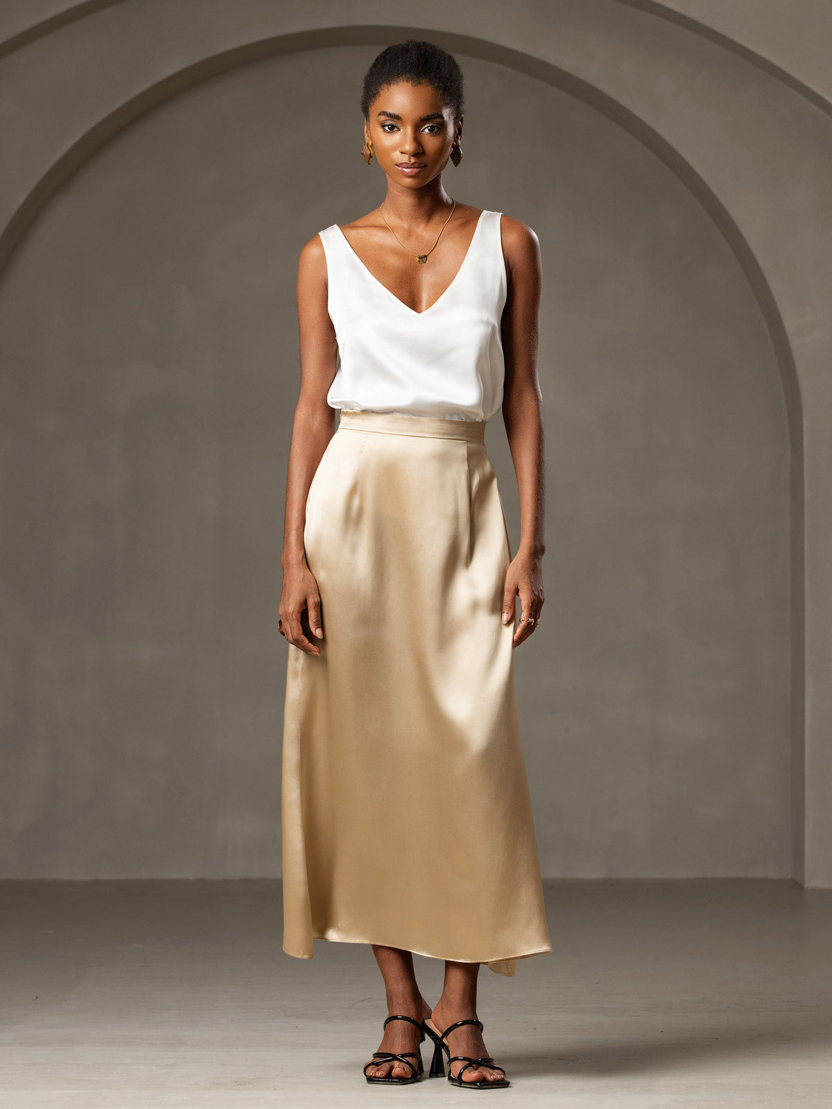 [Valkoinen] SilkSilky-FI 19Momme Camisoles 001