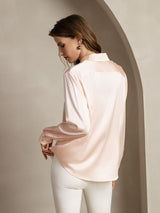 [Vaalea Pinkki] SilkSilky-FI Long Sleeve Lapel Collar Naisten paita 002