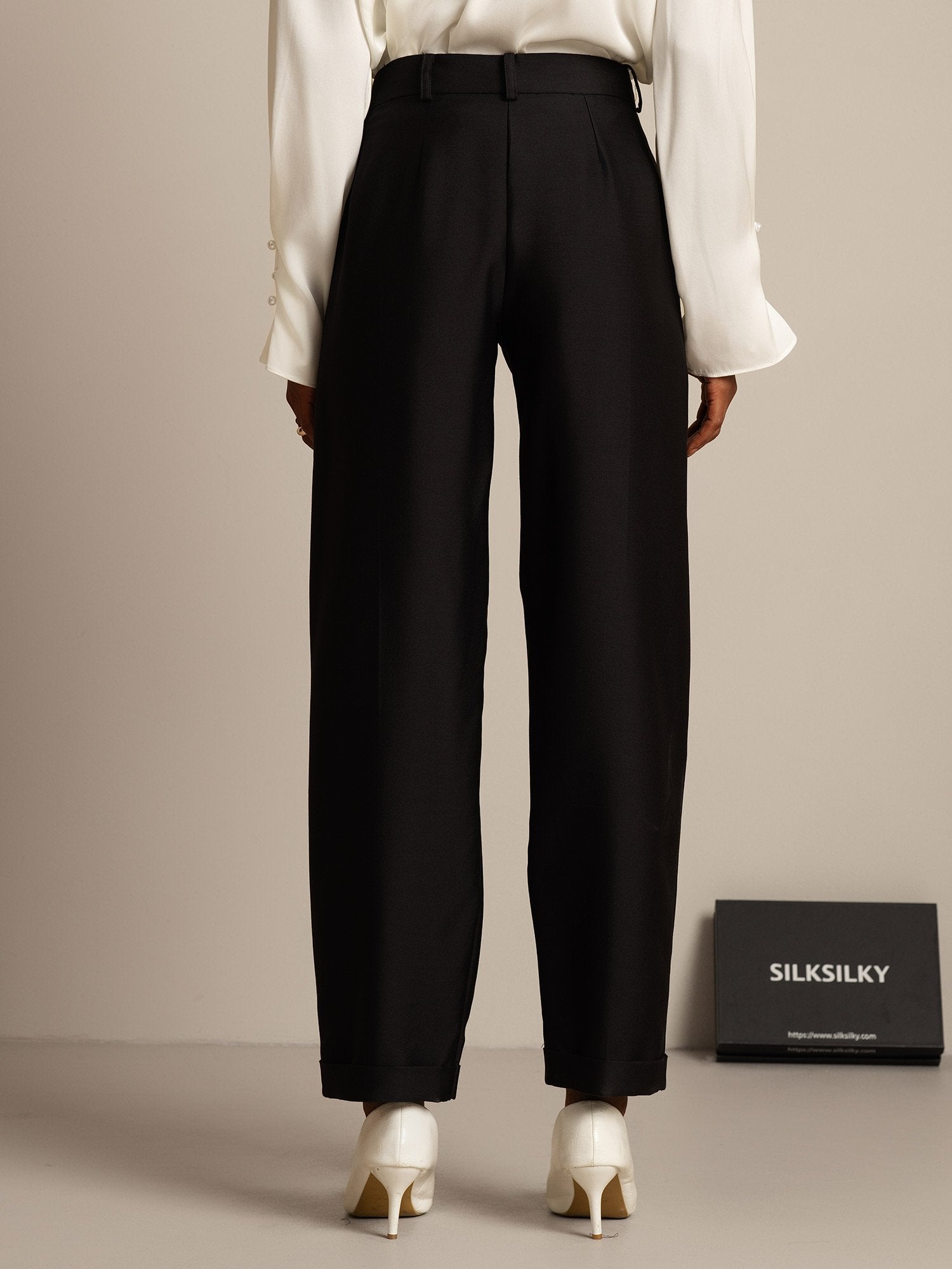 [Musta] SilkSilky-FI 32Momme Silk-Wool Blend Womens Pants 002,