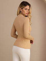 [Kuukivi] SilkSilky-FI Long Sleeve Turtle Neck Naisten T-paita 002