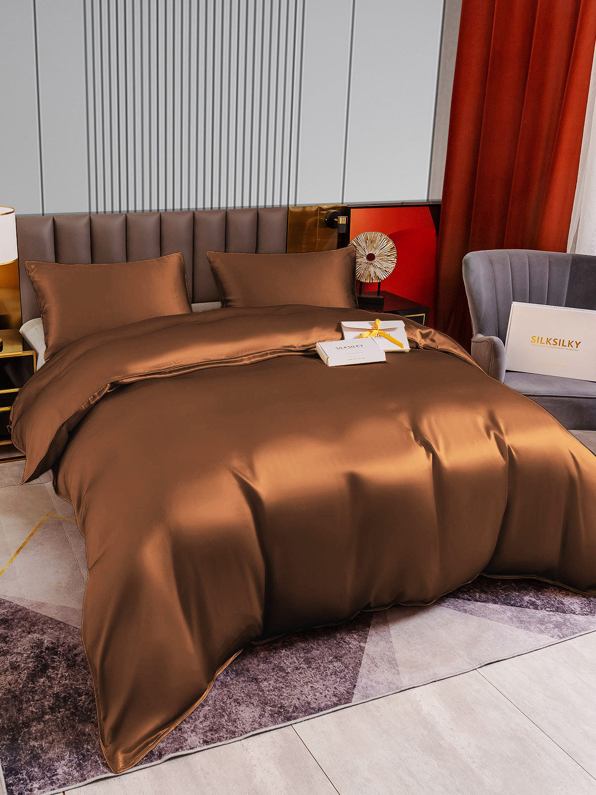 [Kahvi] SilkSilky-FI 22Momme Bedding Set 003