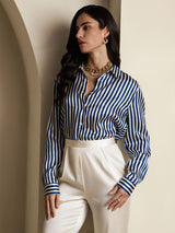 [Laivasto Raita] SilkSilky-FI Long Sleeve Lapel Collar Naisten paita 005