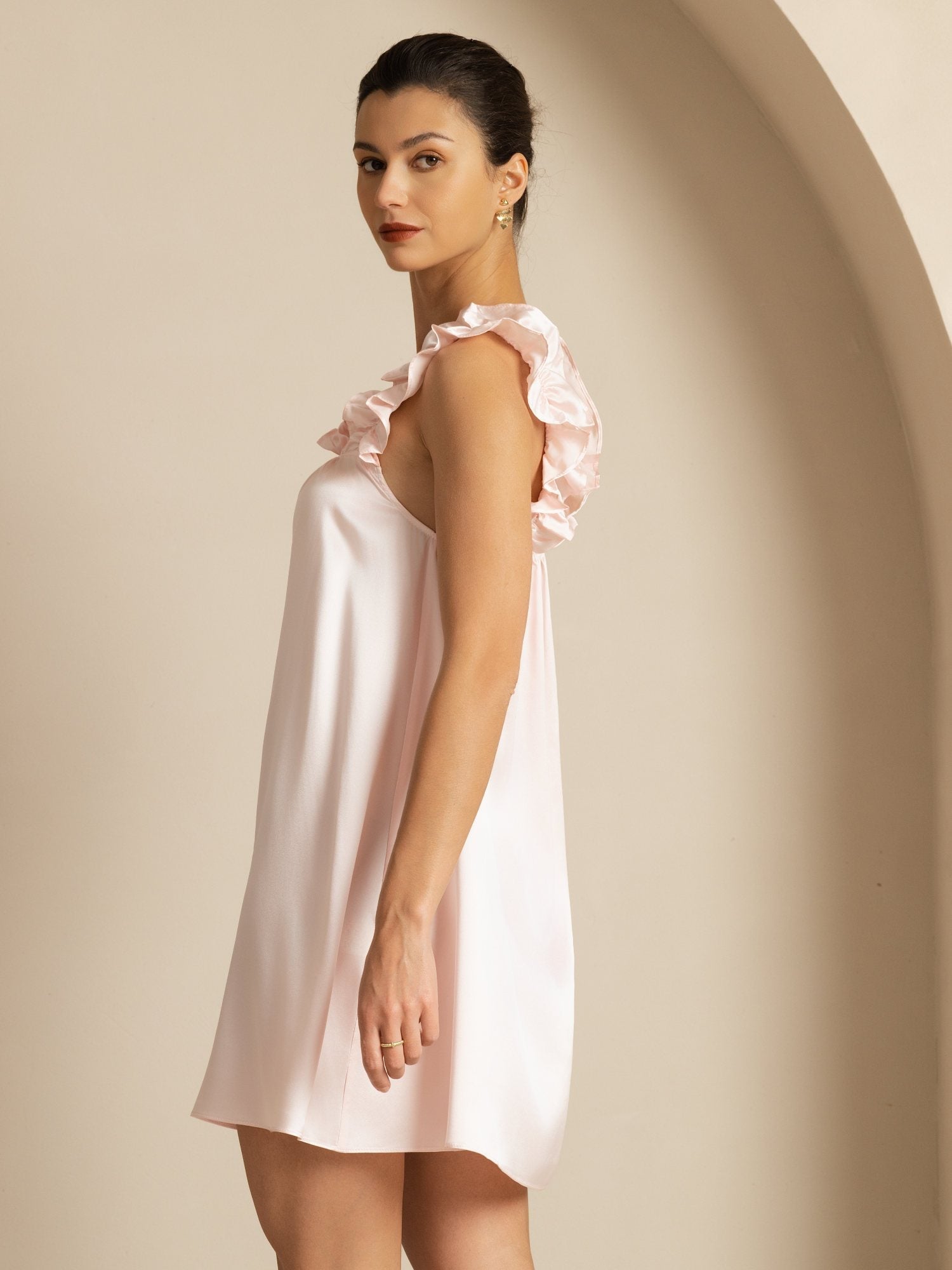 [Pinkki] SilkSilky-FI 19Momme Silkki Hihaton Neliskulmainen Kaulus Mekko 004