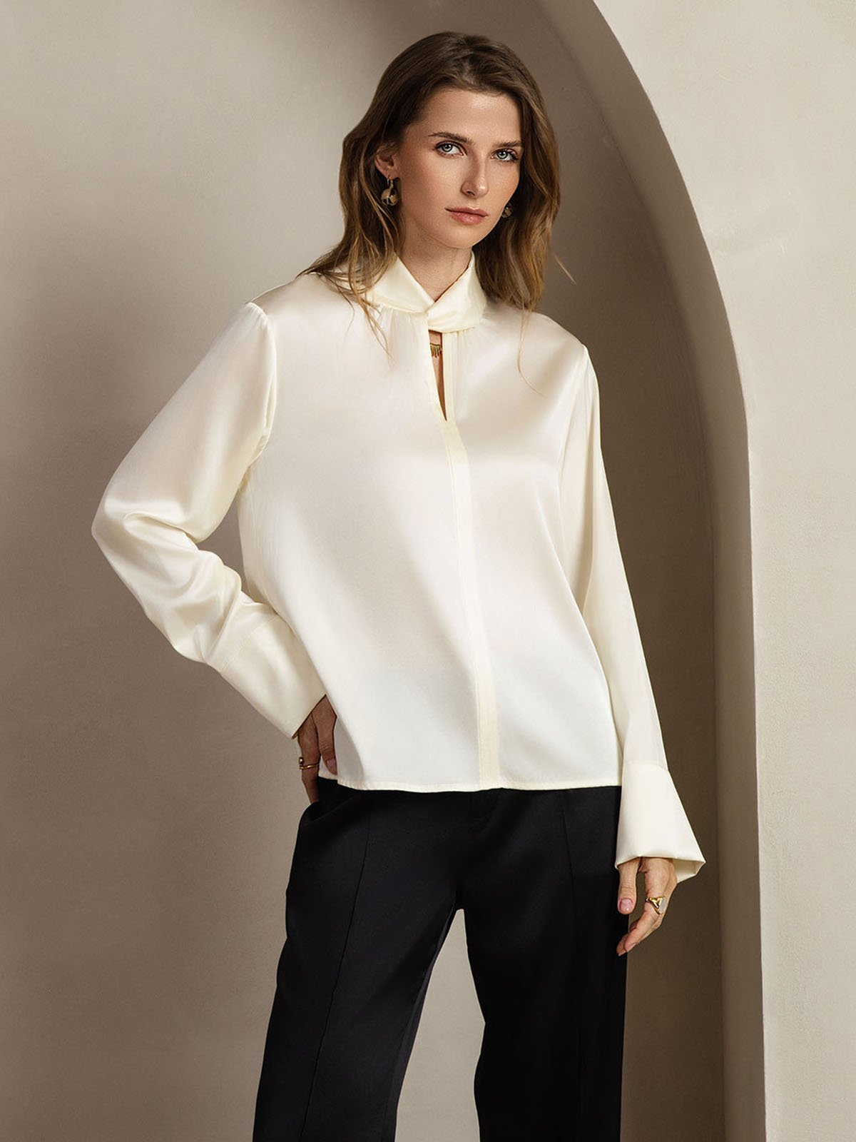 [Norsunluu] SilkSilky-FI 19Momme Womens Shirt 008