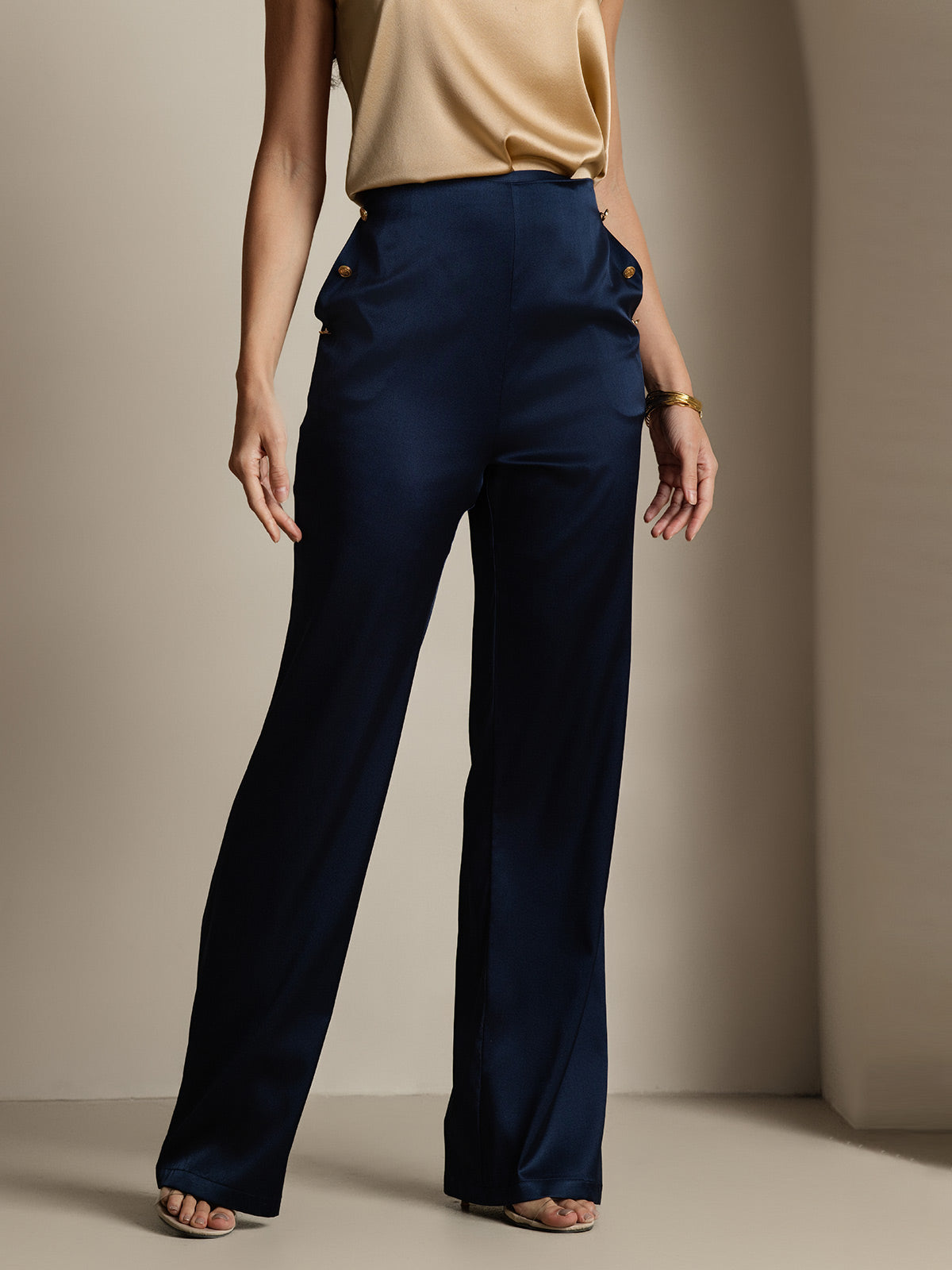 [Tummansininen] SilkSilky-FI 19Momme Womens Pants 005