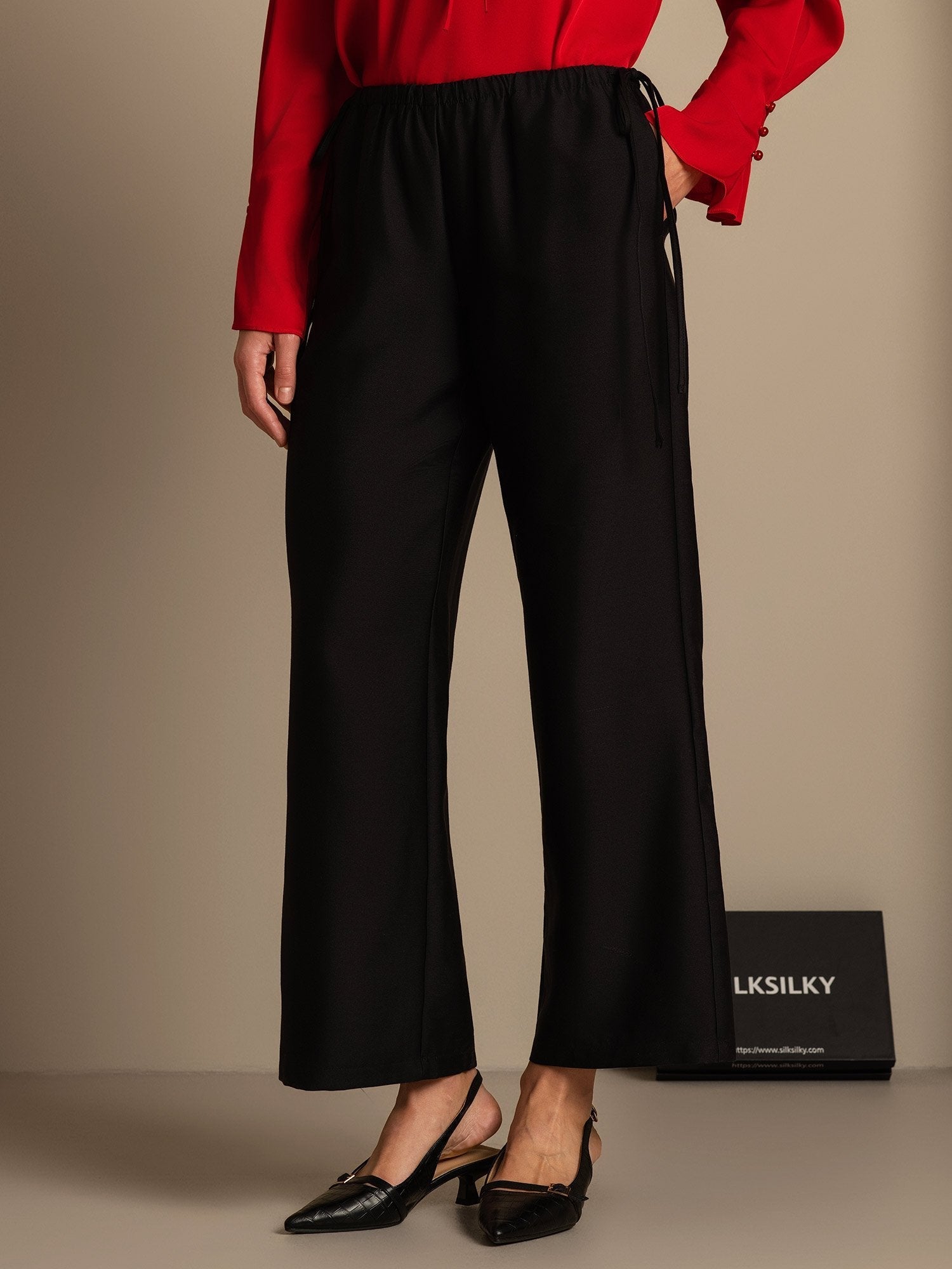 [Musta] SilkSilky-FI 32Momme Silk-Wool Blend Womens Pants 003,