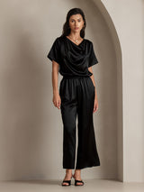 [Musta] SilkSilky-FI Short Sleeve Cowl Neck Naisten Puserot 006