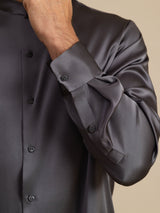 [Tumman Harmaa] SilkSilky-FI Long Sleeve Stand Collar Miesten Paita 007