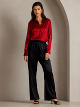 [Punainen] SilkSilky-FI Long Sleeve Lapel Collar Naisten paita 003