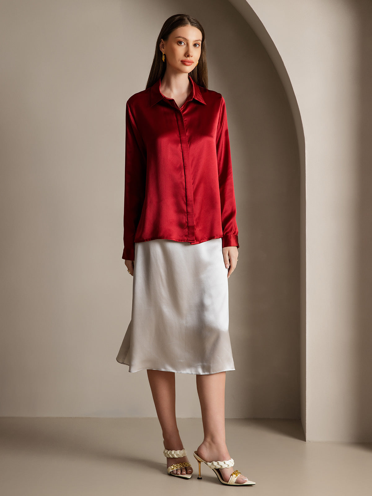 [Viini] SilkSilky-FI 19Momme Lapel Collar Naisten paita 004