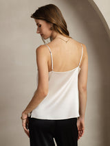 [Vaalean Harmaa] SilkSilky-FI 19Momme Spagettihihna Vesiputouspääntie Camisole Top 002