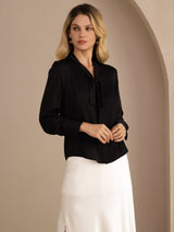 [Musta] SilkSilky-FI Long Sleeve Tie Neck Naisten Puserot 003