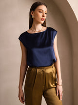 [Tummansininen] SilkSilky-FI Cap Sleeve Round Neck Naisten T-paita 001