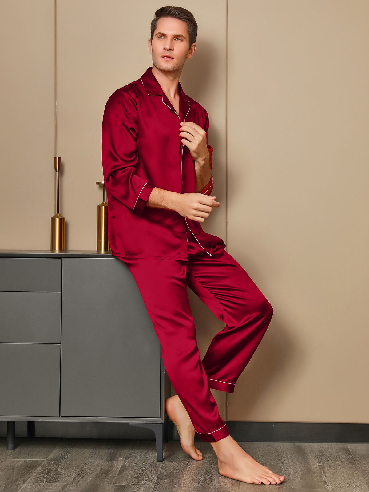 [Punainen] SilkSilky-FI 19Momme Mens Pajamas 004