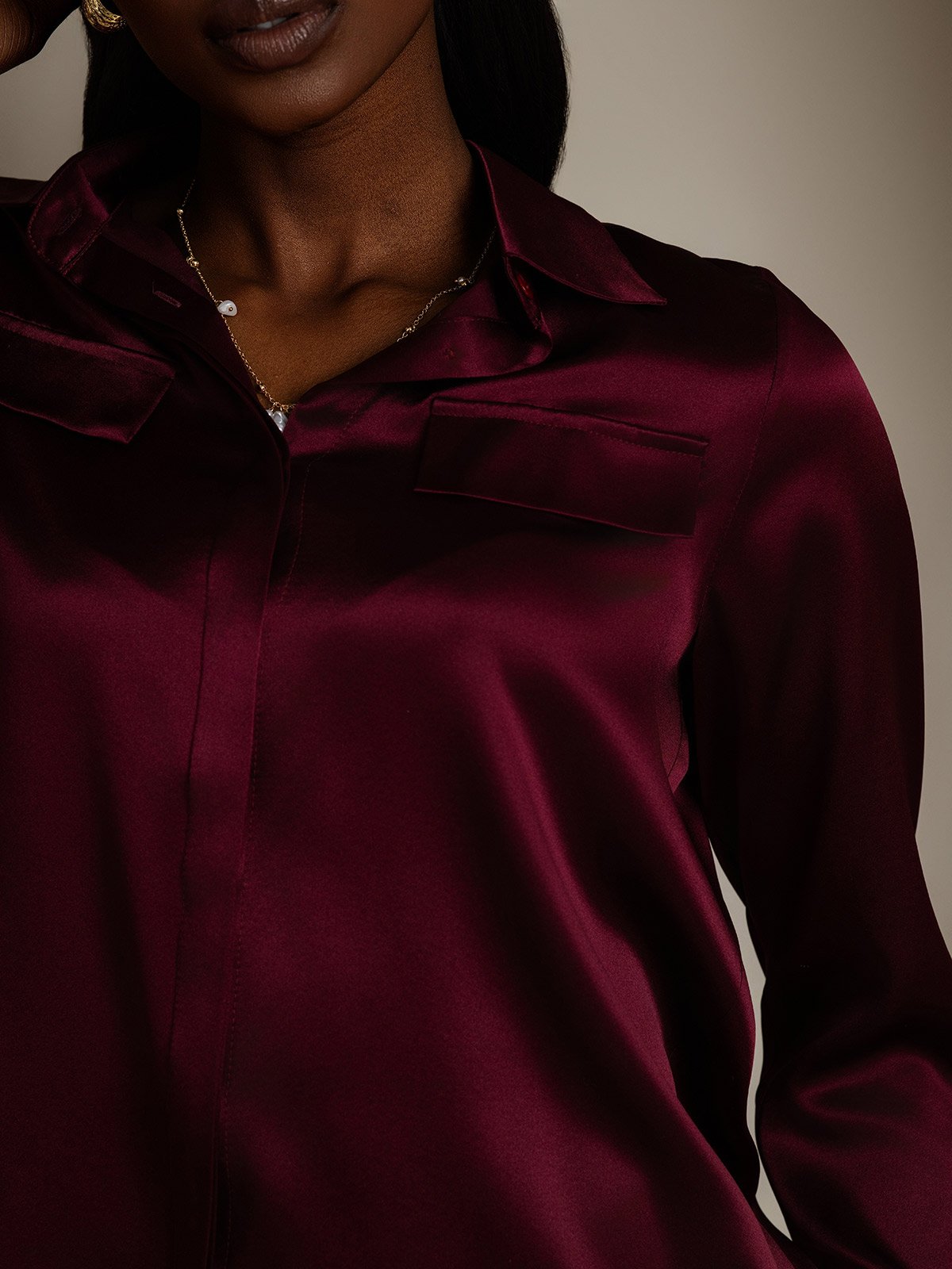 SilkSilky-FI 19Momme Womens Shirt Tummanpunainen 008