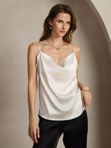 [Vaalean Harmaa] SilkSilky-FI 19Momme Spagettihihna Vesiputouspääntie Camisole Top 001
