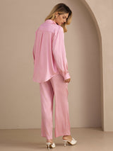 [Vaaleanpunainen Liituraita] SilkSilky-FI Long Sleeve Lapel Collar Women's Outfit Sets 002