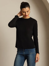 [Musta] SilkSilky-FI Long Sleeve Crew Neck Naisten T-paita 007