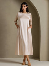 [Beige] SilkSilky-FI 3/4 Sleeve Round Neck Mekko 001