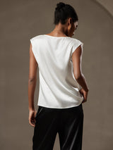 [Valkoinen] SilkSilky-FI Cap Sleeve Cowl Neck Naisten T-paita 002