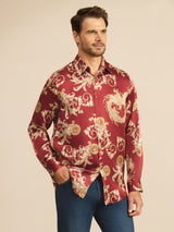 [Viininpunainen Lohikäärme] SilkSilky-FI Long Sleeve Lapel Collar Miesten Paita 001