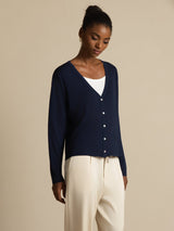 [Tummansininen] SilkSilky-FI Long Sleeve Naisten Cardigan 001