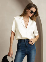 [Norsunluu] SilkSilky-FI Short Sleeve Notkokaulus Naisten paita 006
