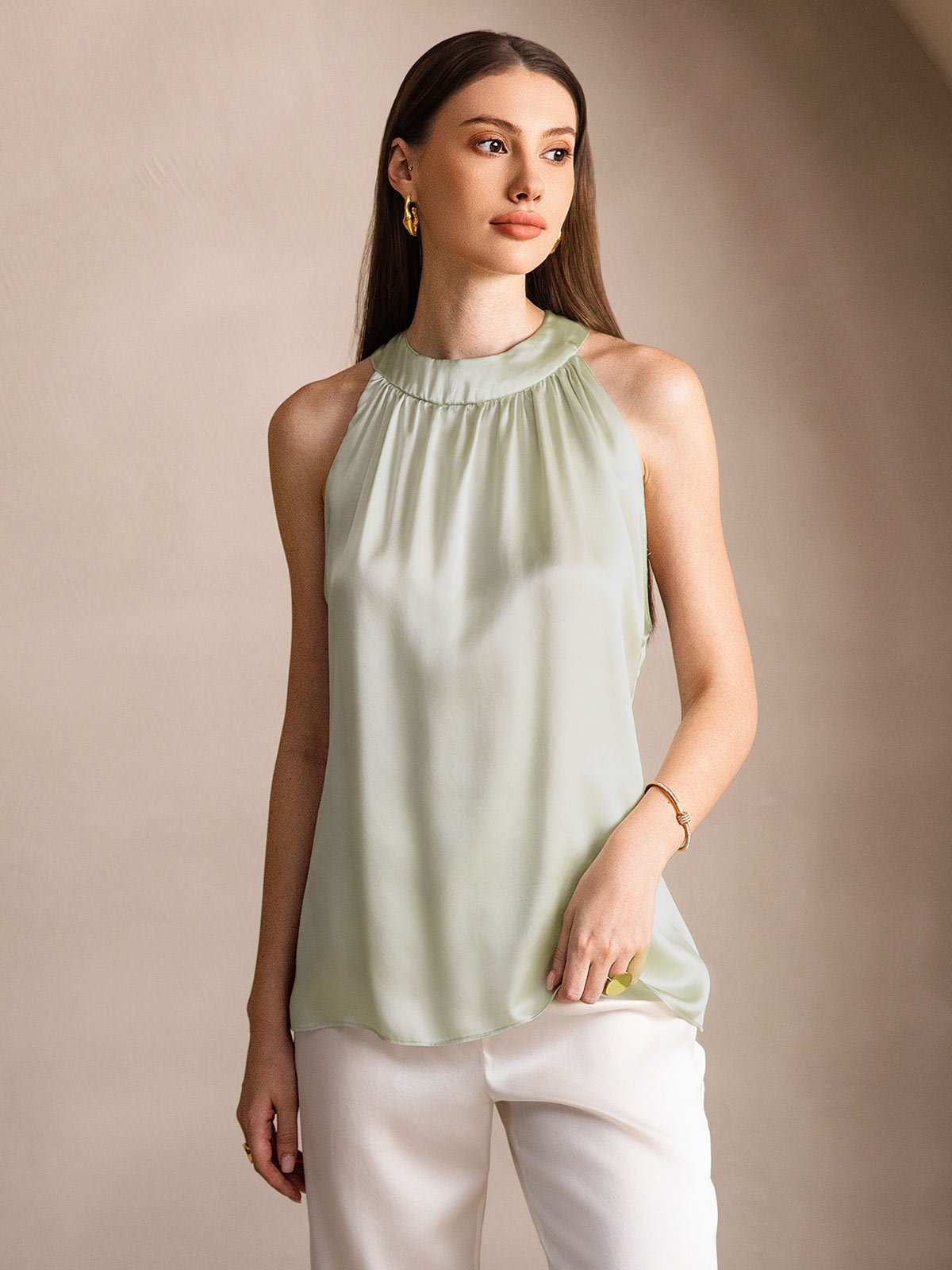 [Vaaleanvihreä] SilkSilky-FI 19Momme Womens T-Shirt 001