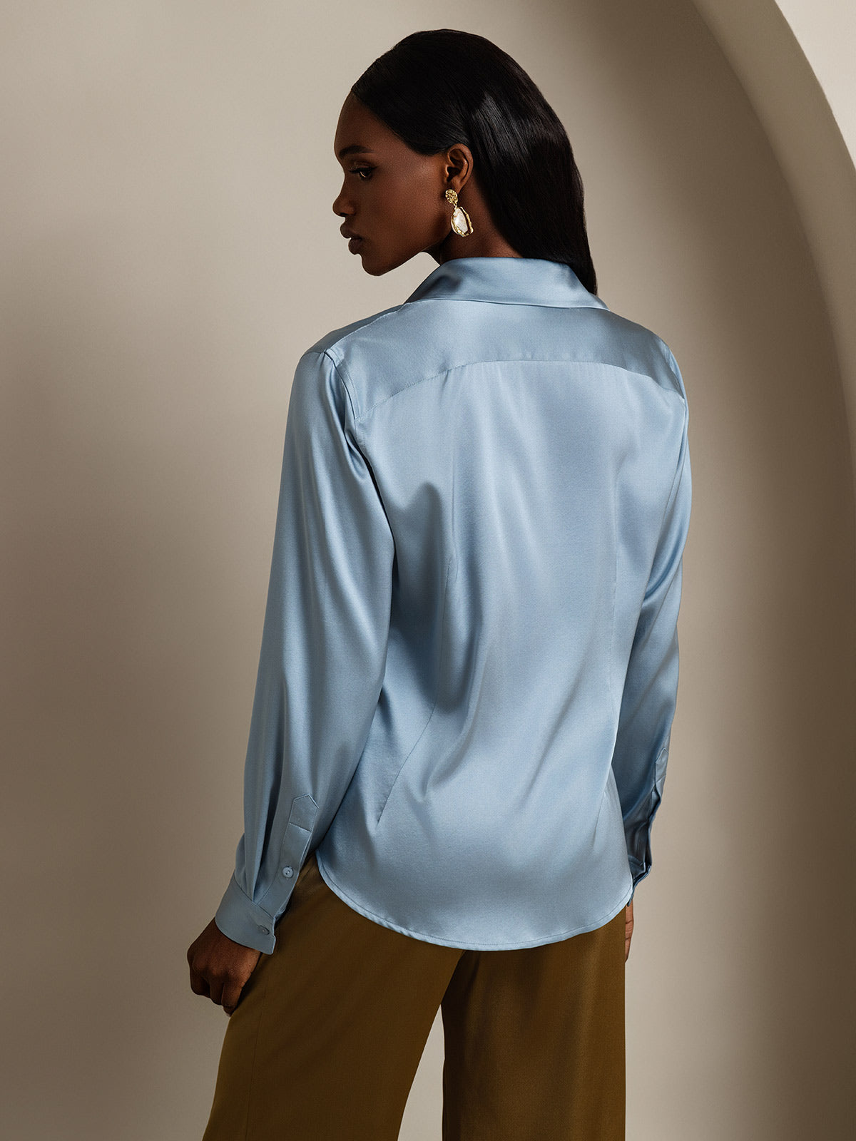 [Harmaansininen] SilkSilky-FI Lapel Collar Naisten paita 002