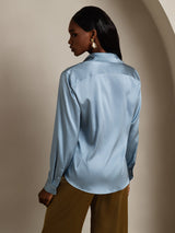 [Harmaansininen] SilkSilky-FI Long Sleeve Lapel Collar Naisten paita 002