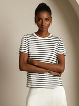 [Valkoinen Raita] SilkSilky-FI Short Sleeve Crew Neck Naisten T-paita 005