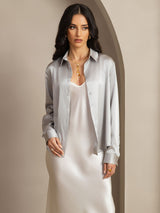 [Vaalean Harmaa] SilkSilky-FI Long Sleeve Lapel Collar Naisten paita 007
