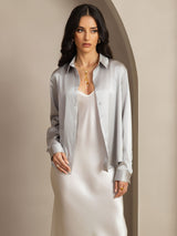 [Vaalean Harmaa] SilkSilky-FI Long Sleeve Lapel Collar Naisten paita 007