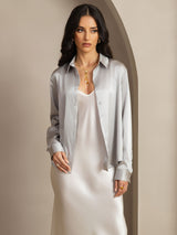 [Vaalean Harmaa] SilkSilky-FI Long Sleeve Lapel Collar Naisten paita 007