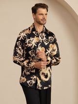 [Musta Lohikäärme] SilkSilky-FI Long Sleeve Lapel Collar Miesten Paita 004