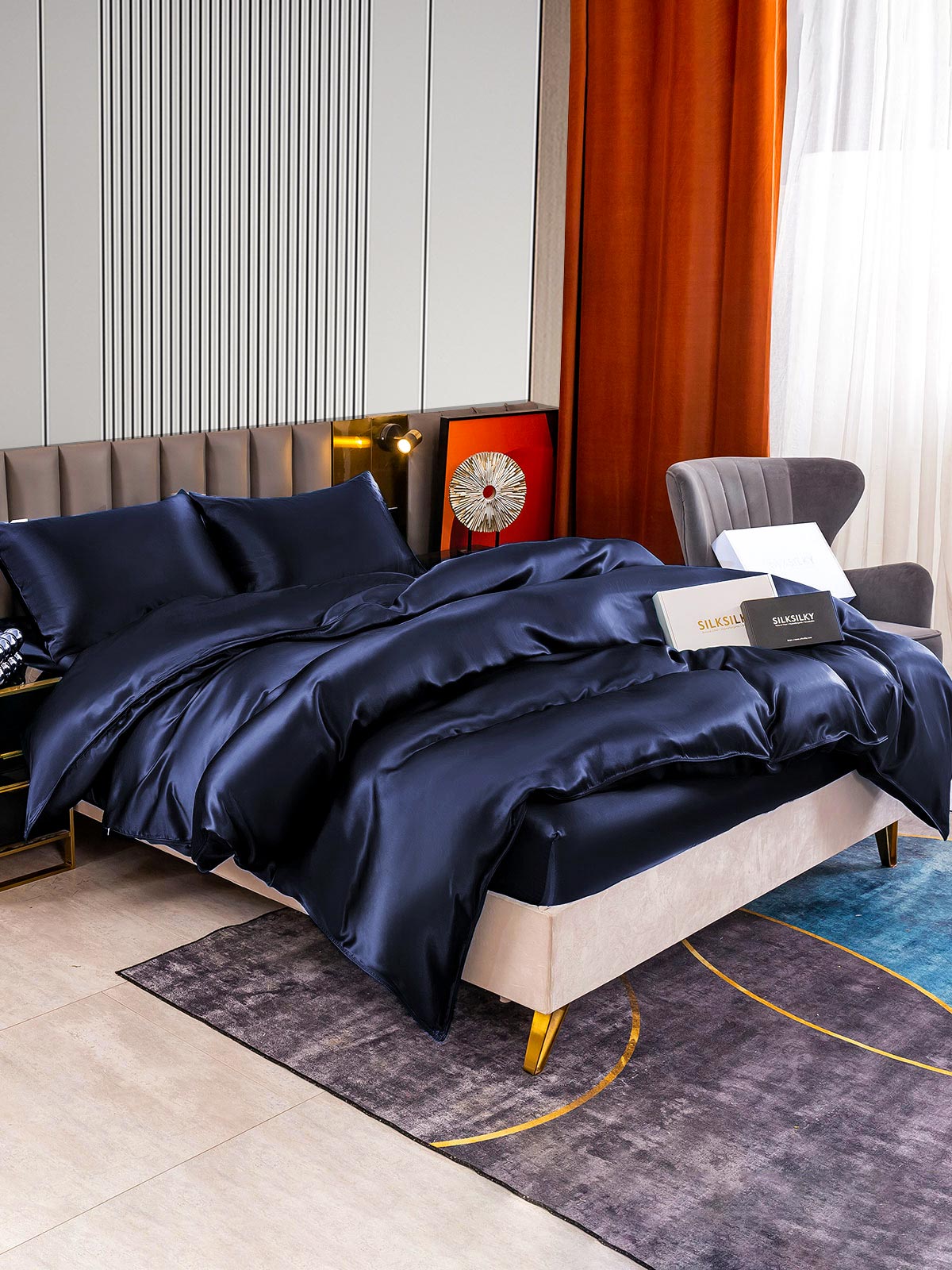 [Tummansininen] SilkSilky-FI 22Momme Bedding Set 005