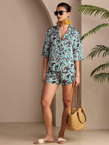 [Sinituore Kasvitieteellinen] SilkSilky-FI Short Sleeve Notch Collar Naisten Pyjamat 005