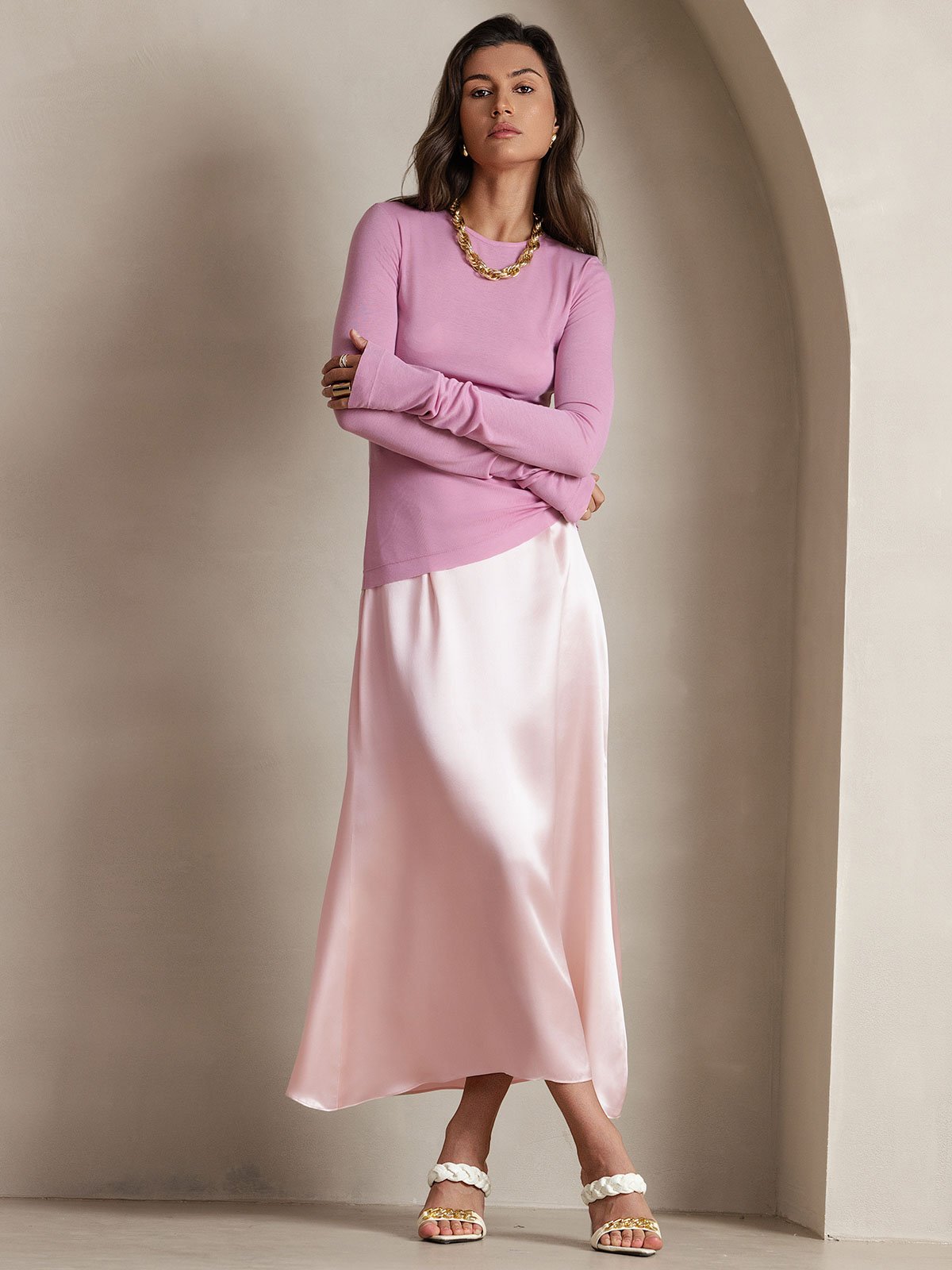 [Pinkki] SilkSilky-FI 19Momme Skirt 001